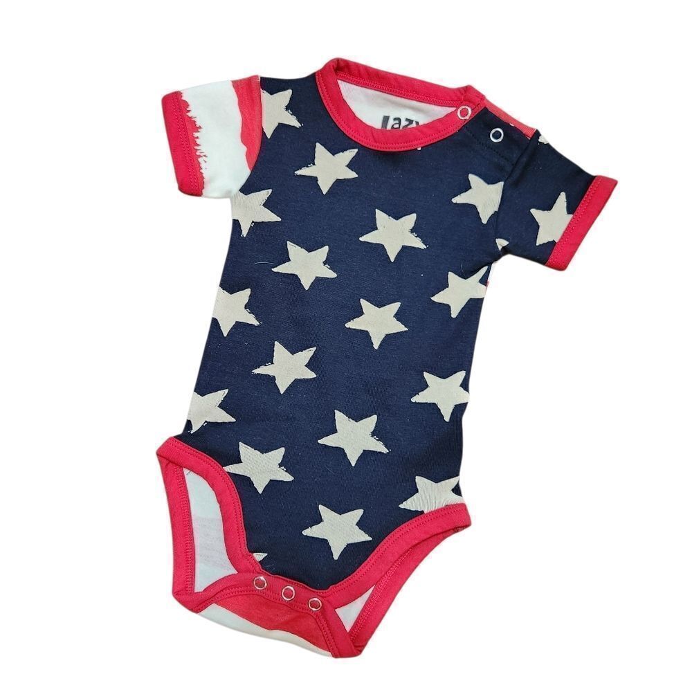 Lazy One Patriotic One Piece Baby Shirt Size 6 Months July 4th USA Stars Stripes